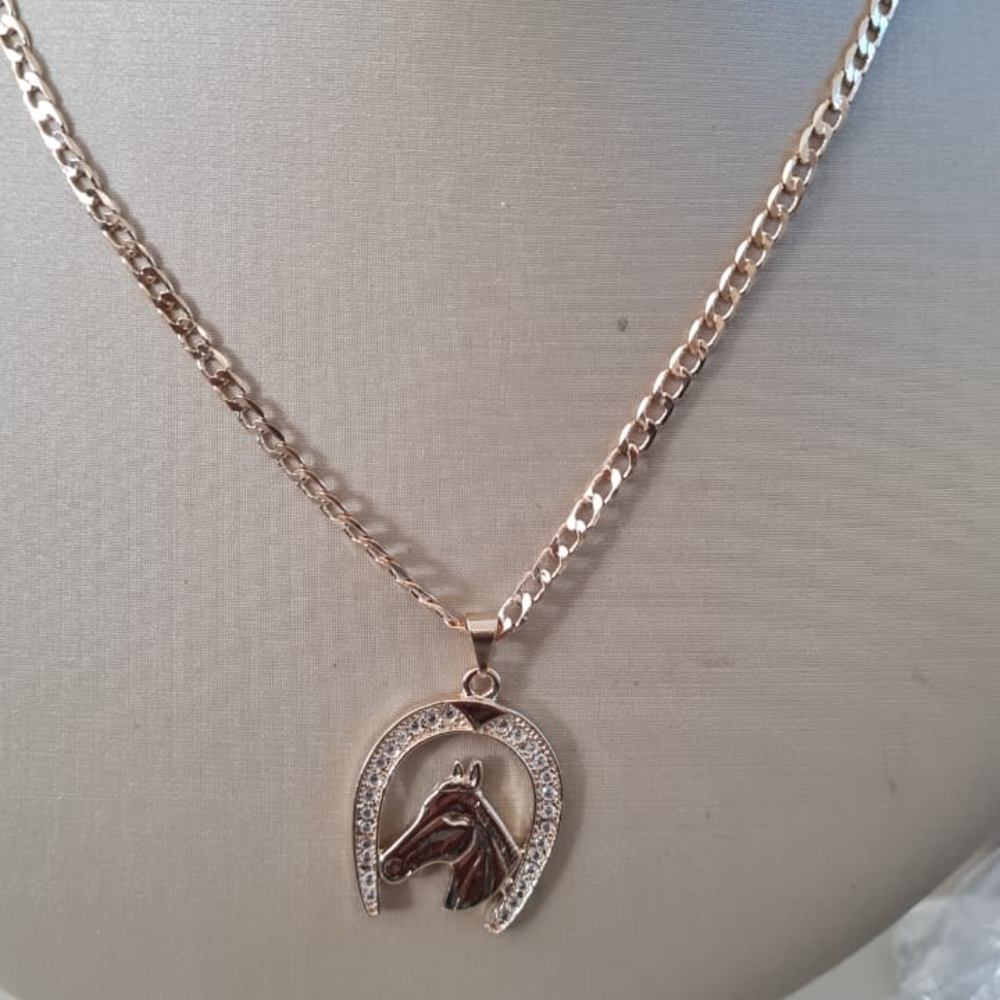 Gold Horse Pendant Necklace with Crystals